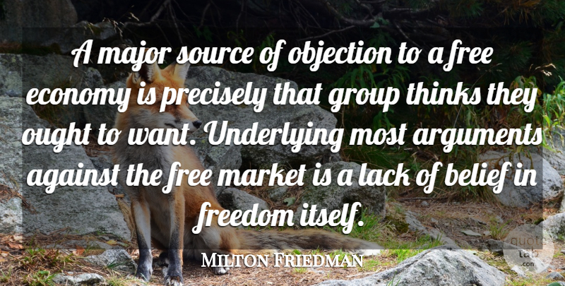Milton Friedman Quote About Against, Belief, Economy, Economy And Economics, Free: A Major Source Of Objection...