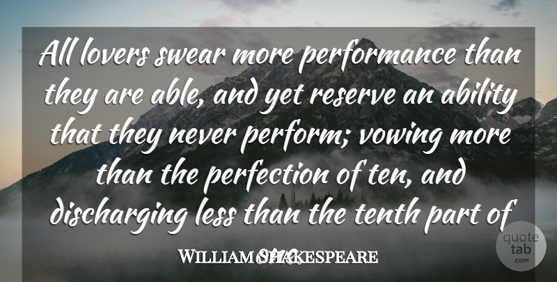 William Shakespeare Quote About Love You, Perfection, Able: All Lovers Swear More Performance...