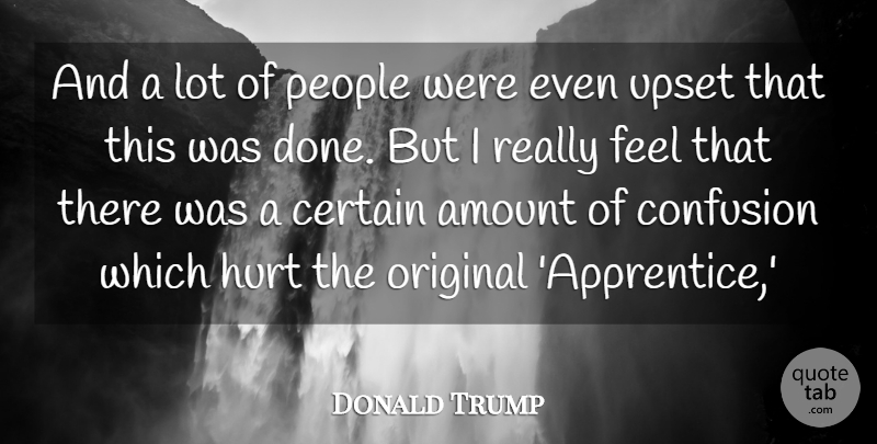 Donald Trump Quote About Amount, Certain, Confusion, Hurt, Original: And A Lot Of People...