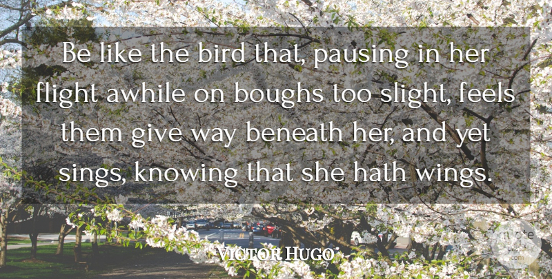Victor Hugo Quote About Awhile, Behavior, Beneath, Bird, Feels: Be Like The Bird That...