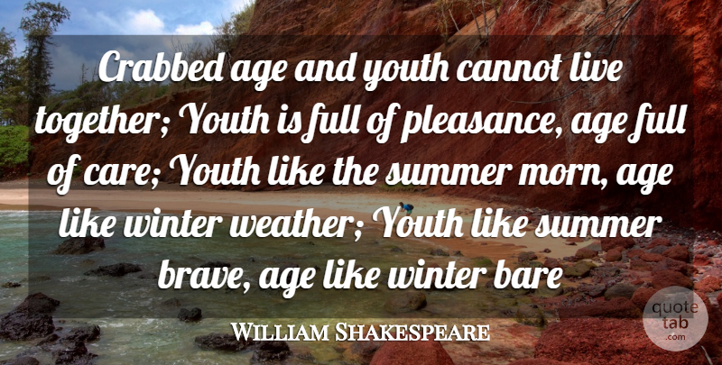 William Shakespeare Quote About Age, Age And Aging, Bare, Cannot, Full: Crabbed Age And Youth Cannot...
