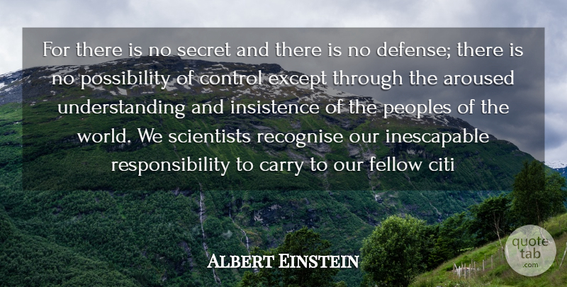 Albert Einstein Quote About Aroused, Carry, Control, Except, Fellow: For There Is No Secret...