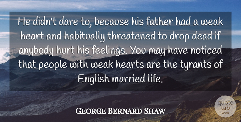George Bernard Shaw Quote About Anybody, Courage, Dare, Dead, Drop: He Didnt Dare To Because...