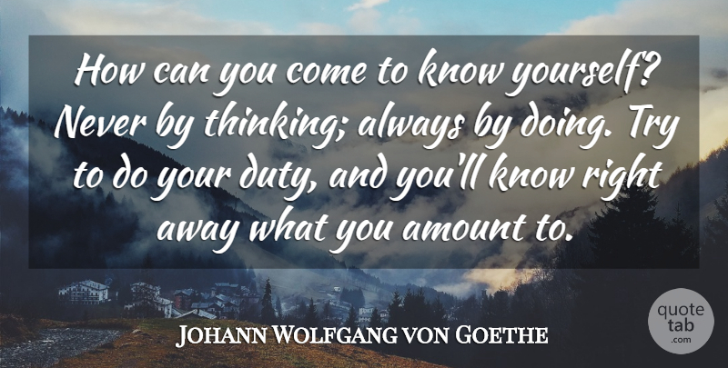 Johann Wolfgang von Goethe Quote About Thinking, Trying, Know Yourself: How Can You Come To...