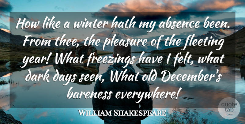 William Shakespeare Quote About Absence, Dark, Days, Fleeting, Hath: How Like A Winter Hath...