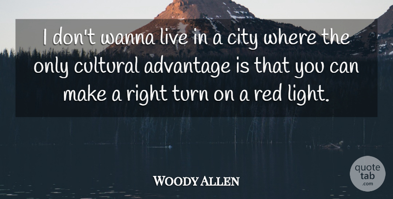 Woody Allen Quote About Advantage, City, Cultural, Red, Turn: I Dont Wanna Live In...