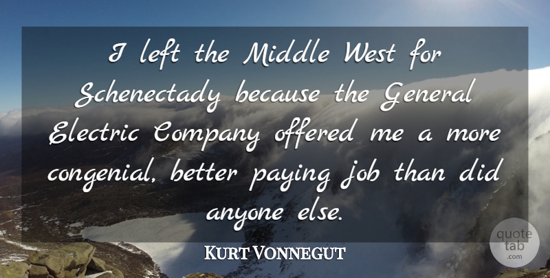 Kurt Vonnegut Quote About Anyone, Electric, Job, Left, Offered: I Left The Middle West...