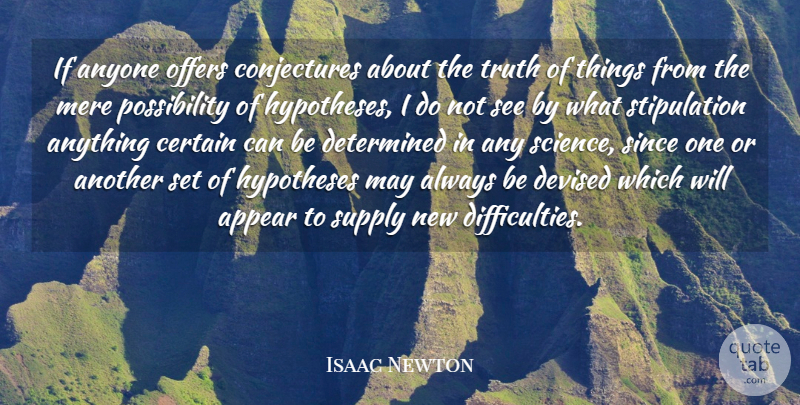 Isaac Newton Quote About Anyone, Appear, Certain, Hypotheses, Mere: If Anyone Offers Conjectures About...