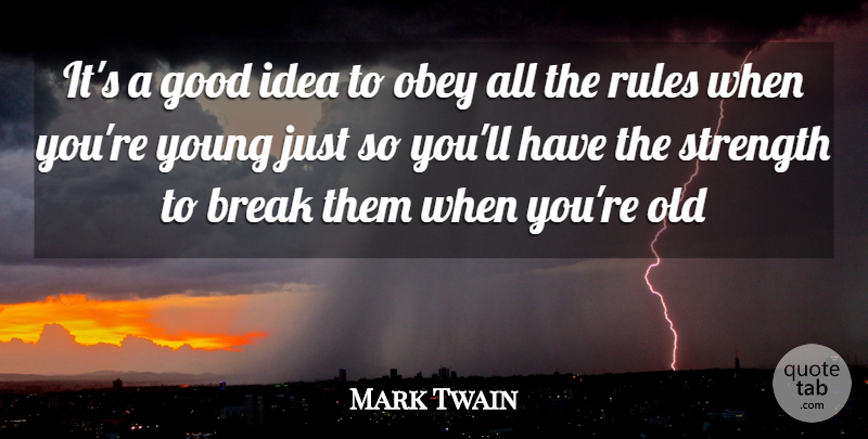 Mark Twain Quote About Break, Good, Obey, Rules, Strength: Its A Good Idea To...