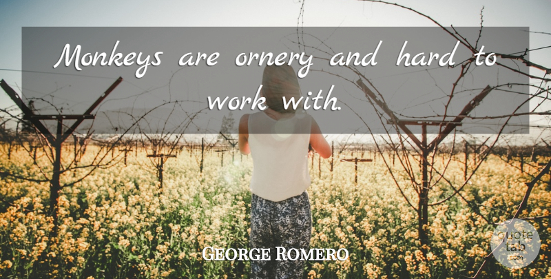 George Romero Quote About Hard, Monkeys, Work: Monkeys Are Ornery And Hard...