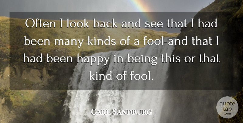 Carl Sandburg Quote About Being Happy, Fool, Looks: Often I Look Back And...