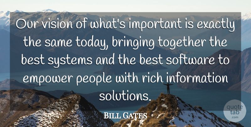 Bill Gates Quote About Best, Bringing, Empower, Exactly, Information: Our Vision Of Whats Important...