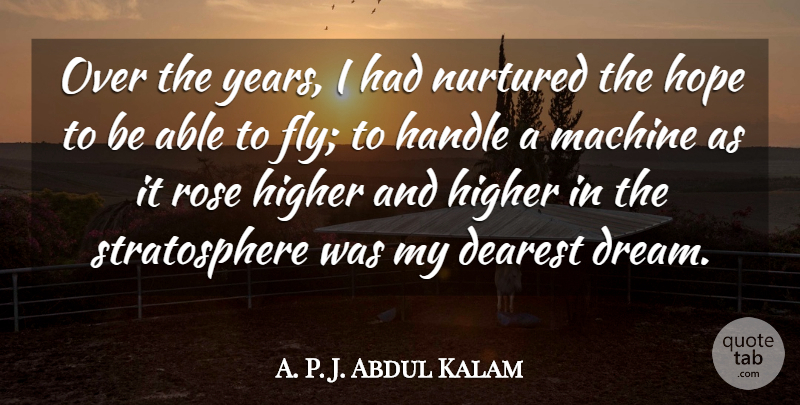 A. P. J. Abdul Kalam Quote About Dearest, Handle, Higher, Hope, Machine: Over The Years I Had...