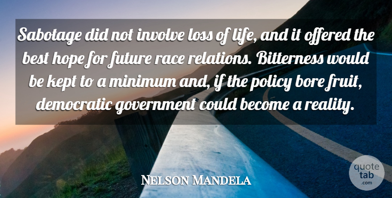 Nelson Mandela Quote About Best, Bitterness, Bore, Democratic, Future: Sabotage Did Not Involve Loss...