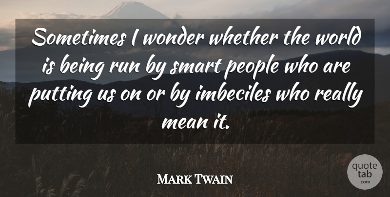 Mark Twain Quote About Imbeciles, Mean, People, Putting, Run: Sometimes I Wonder Whether The...