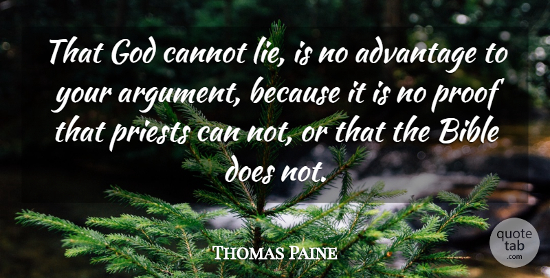 Thomas Paine Quote About Lying, Biblical, Religion: That God Cannot Lie Is...