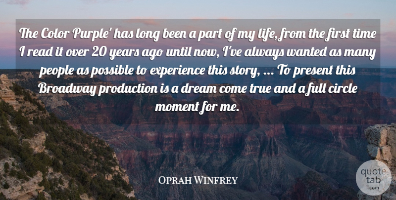 Oprah Winfrey Quote About Broadway, Circle, Color, Dream, Experience: The Color Purple Has Long...