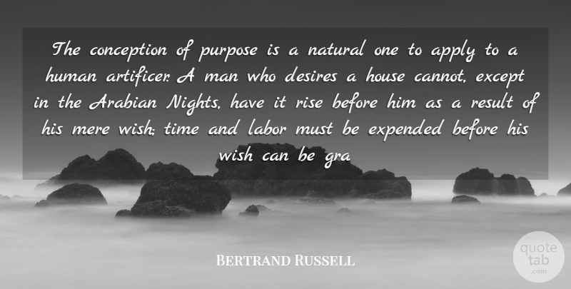 Bertrand Russell Quote About Apply, Arabian, Conception, Desires, Except: The Conception Of Purpose Is...