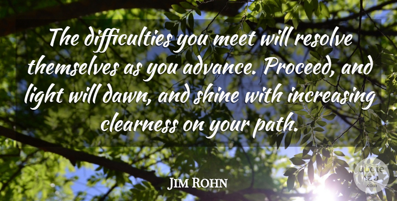 Jim Rohn Quote About Famous Inspirational, Greatness, Light: The Difficulties You Meet Will...