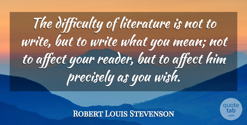 Robert Louis Stevenson Quote About Book, Writing, Mean: The Difficulty Of Literature Is...