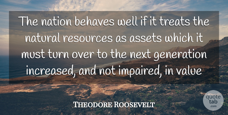 Theodore Roosevelt Quote About History, Environmental, Generations: The Nation Behaves Well If...