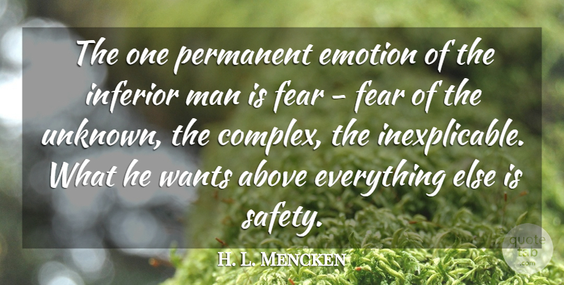 H. L. Mencken Quote About Courage, Fear, Men: The One Permanent Emotion Of...