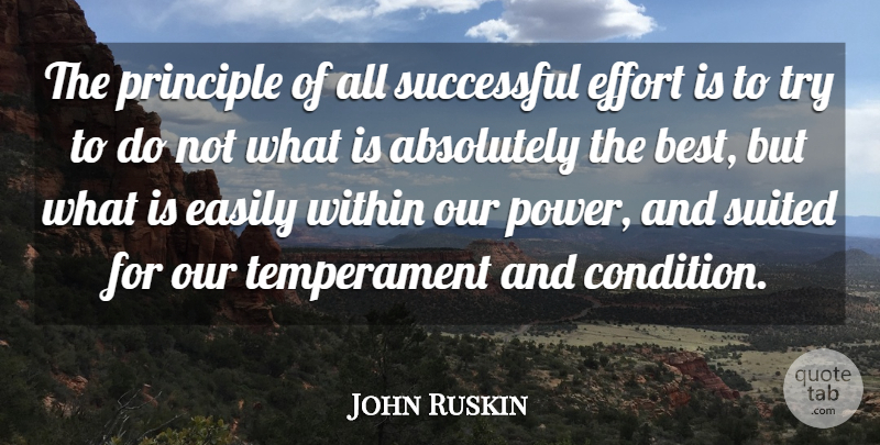 John Ruskin Quote About Successful, Power, Best Effort: The Principle Of All Successful...