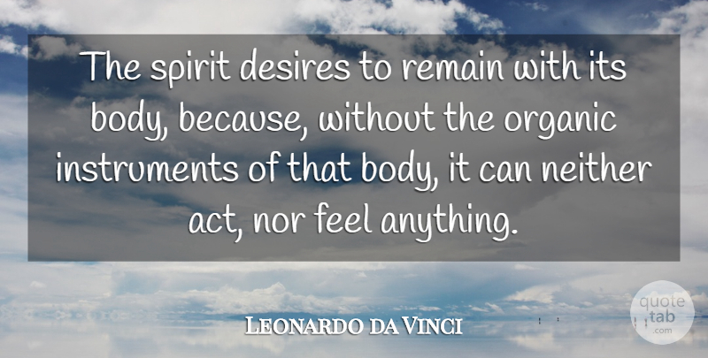 Leonardo da Vinci Quote About Intelligent, Desire, Body: The Spirit Desires To Remain...