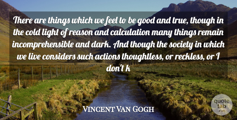 Vincent Van Gogh Quote About Actions, Cold, Considers, Feelings, Good: There Are Things Which We...