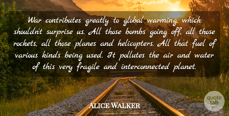 Alice Walker Quote About War, Air, Water: War Contributes Greatly To Global...