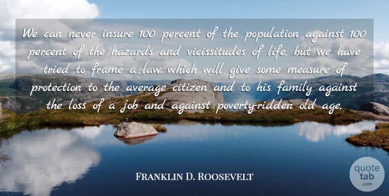 Franklin D. Roosevelt Quote About Against, Average, Citizen, Family, Frame: We Can Never Insure 100...
