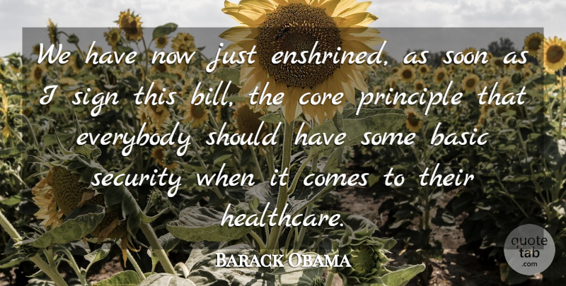 Barack Obama Quote About Basic, Everybody, Principle, Sign, Soon: We Have Now Just Enshrined...