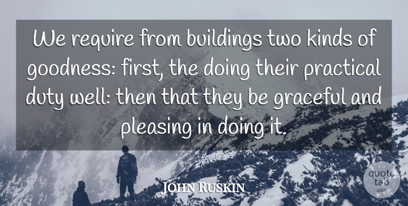 John Ruskin Quote About Two, Design, Firsts: We Require From Buildings Two...