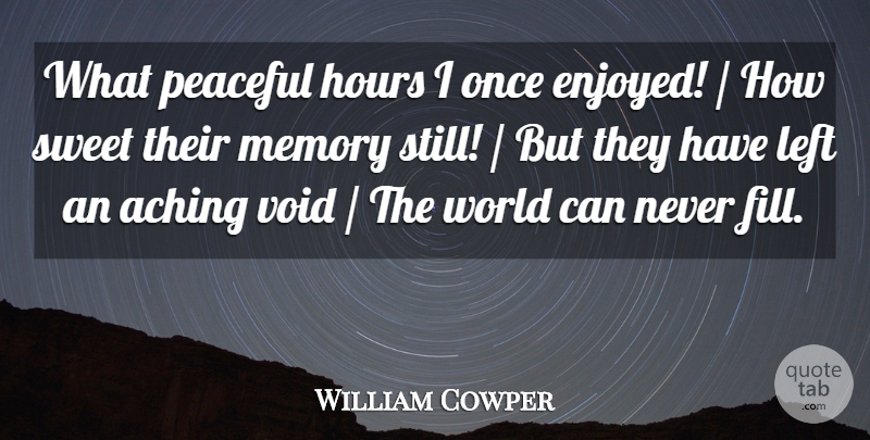 William Cowper Quote About Aching, Hours, Left, Memory, Peaceful: What Peaceful Hours I Once...