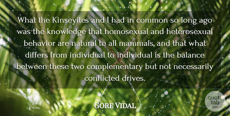 Gore Vidal Quote About Common, Differs, Homosexual, Individual, Knowledge: What The Kinseyites And I...