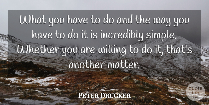Peter Drucker Quote About Motivational, Simple, Will And Determination: What You Have To Do...