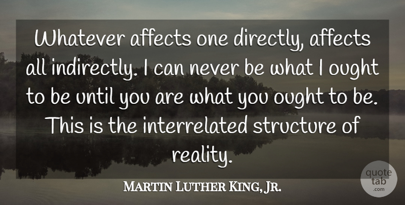 Martin Luther King, Jr. Quote About Powerful, Reality, Web Of Life: Whatever Affects One Directly Affects...