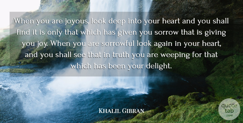 Khalil Gibran Quote About Again, Australian Actor, Deep, Given, Giving: When You Are Joyous Look...