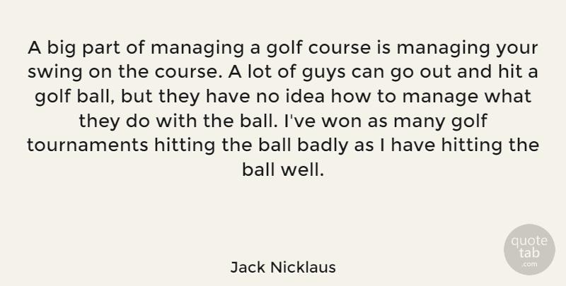 Jack Nicklaus Quote About Golf, Swings, Ideas: A Big Part Of Managing...