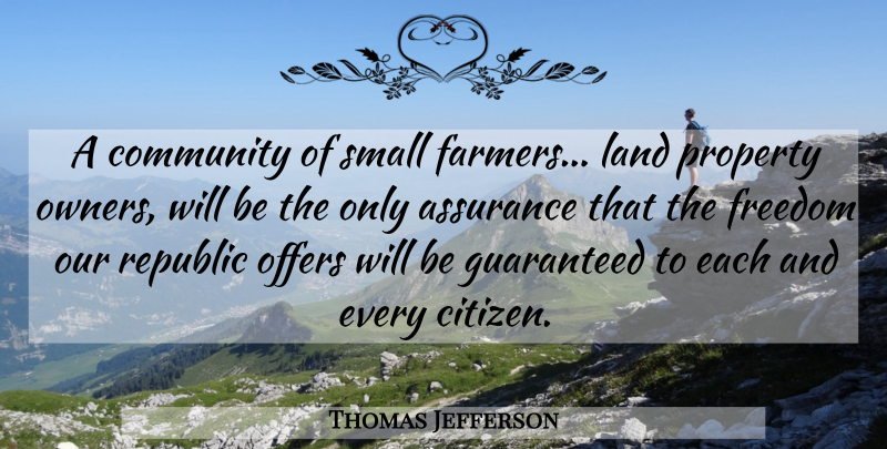 Thomas Jefferson Quote About Land, Community, Citizens: A Community Of Small Farmers...
