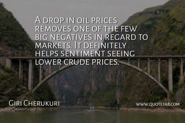 Giri Cherukuri Quote About Crude, Definitely, Drop, Few, Helps: A Drop In Oil Prices...
