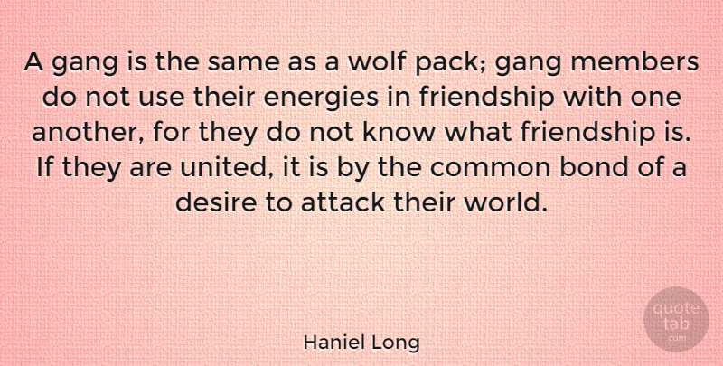 Haniel Long Quote About Gang Members, Desire, Wolf Packs: A Gang Is The Same...
