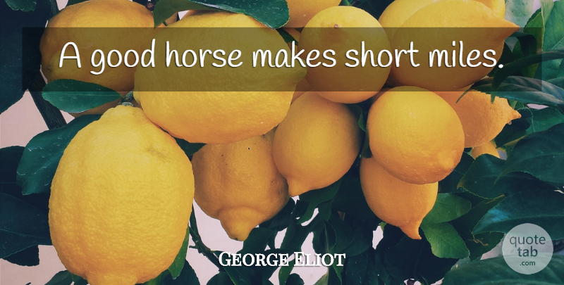 George Eliot Quote About Horse, Equestrian, Miles: A Good Horse Makes Short...