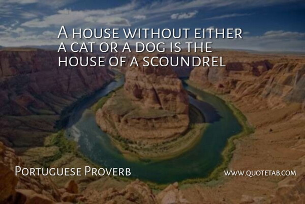 Portuguese Proverb Quote About Cat, Dog, Either, House, Scoundrel: A House Without Either A...