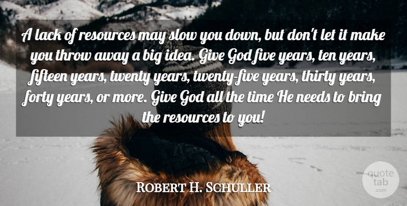 Robert H. Schuller Quote About Bring, Fifteen, Five, Forty, God: A Lack Of Resources May...