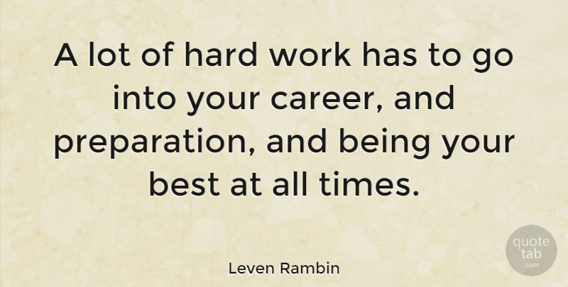 Leven Rambin Quote About Hard Work, Careers, Preparation: A Lot Of Hard Work...
