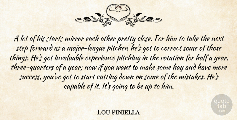 Lou Piniella Quote About Capable, Correct, Cutting, Experience, Forward: A Lot Of His Starts...