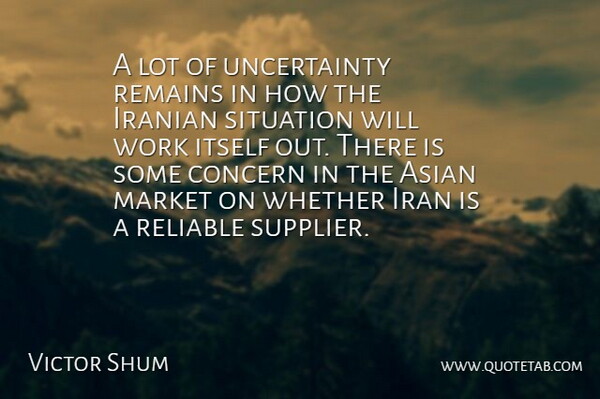 Victor Shum Quote About Asian, Concern, Iran, Iranian, Itself: A Lot Of Uncertainty Remains...