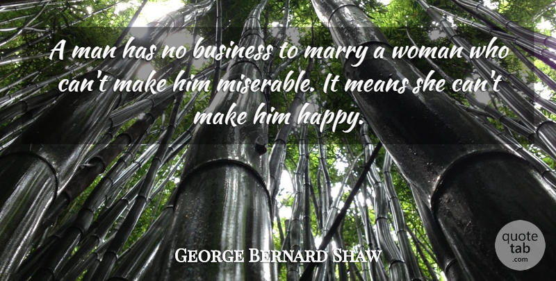 George Bernard Shaw Quote About Women, Mean, Miserable: A Man Has No Business...