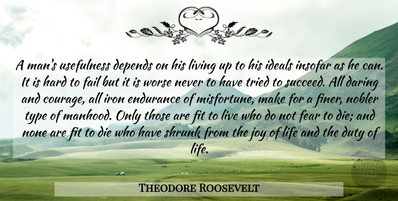 Theodore Roosevelt Quote About Men, Iron, Joy: A Mans Usefulness Depends On...